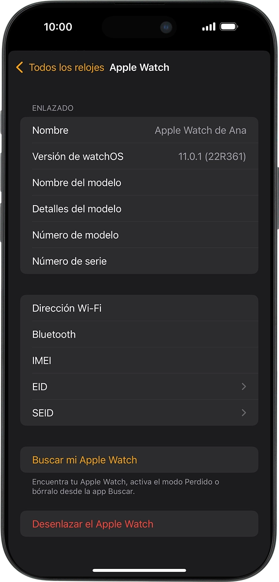 En el teléfono: Pulsa Desenlazar el Apple Watch.