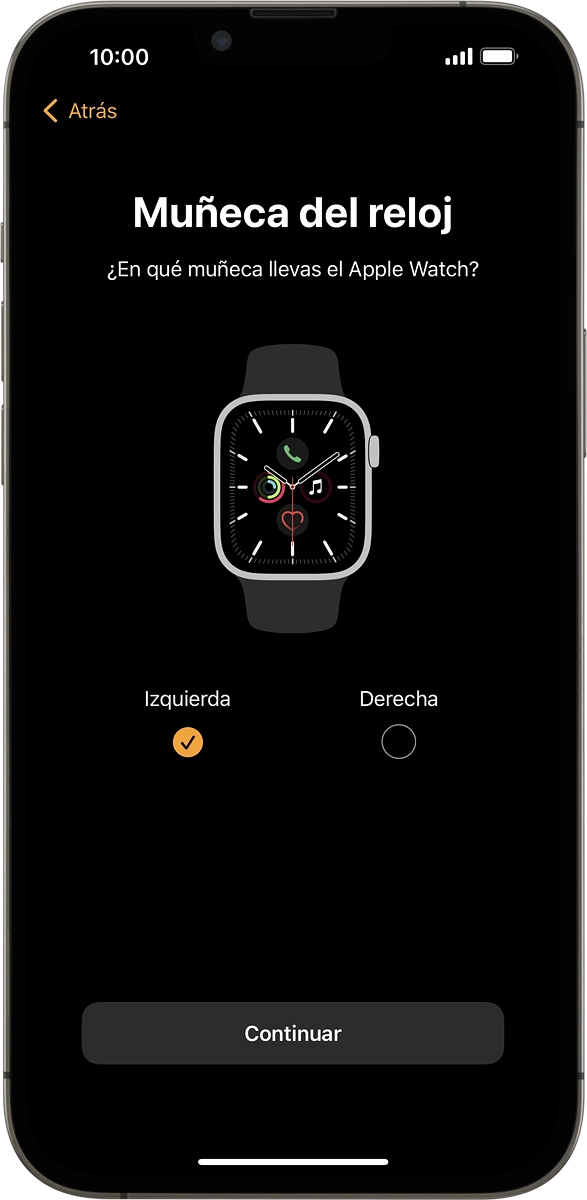 En el móvil: Pulsar el ajuste deseado para seleccionar para qué muñeca se desea configurar el reloj.