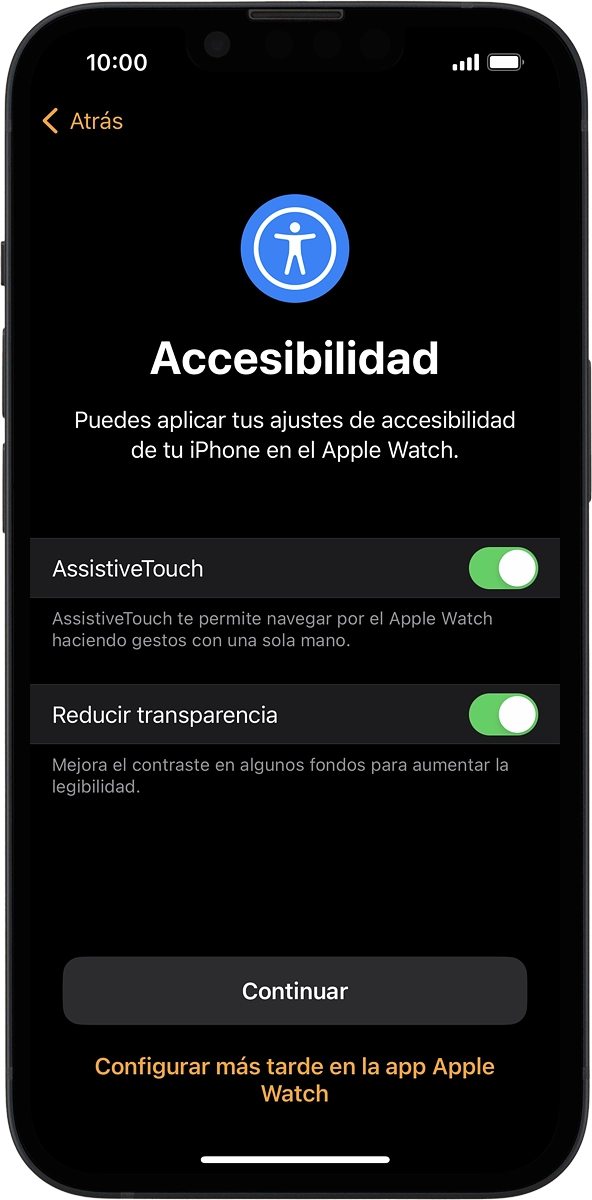 En el teléfono: Sigue las indicaciones de la pantalla para seleccionar los ajustes deseados y pulsa Continuar.