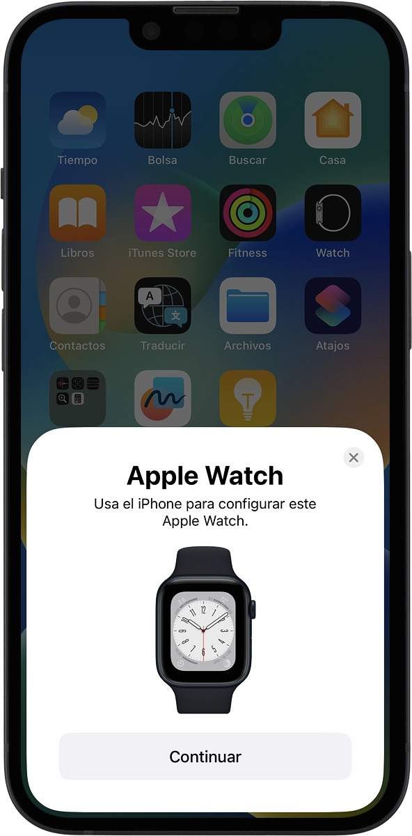 En el teléfono: Pulsa Continuar y sigue las instrucciones del teléfono para ver cómo colocar la esfera en el buscador de su cámara.