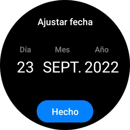 Desliza el dedo hacia arriba o hacia abajo por la pantalla para ajustar la fecha deseada.