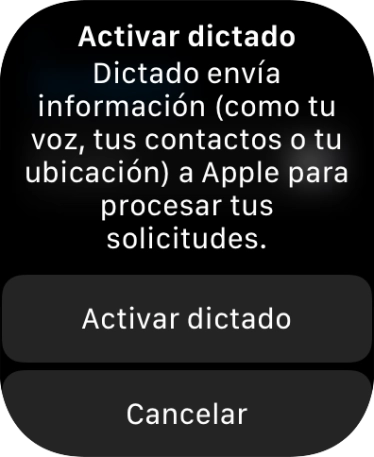 Si se activa la función, pulsar Activar dictado.