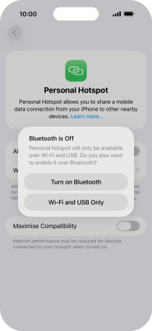 If Wi-Fi is turned on, press Wi-Fi and USB Only.
