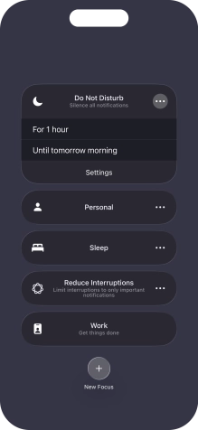 Press the required setting to activate the selected focus mode for a specified period of time or until you leave your current location.