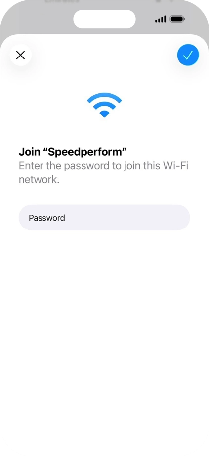 Key in the password for the Wi-Fi network and press the confirm icon.