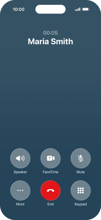Press the end call icon to end the call and return to the home screen.