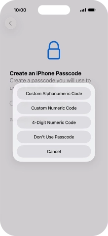 Follow the instructions on the screen to turn on use of phone lock code or press Don't Use Passcode.