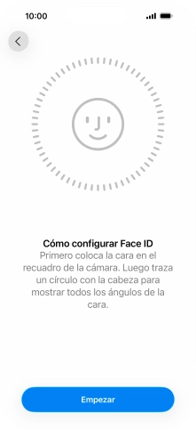 Pulsa Empezar y sigue las indicaciones de la pantalla para crear un código de seguridad con la función de reconocimiento facial (Face ID).