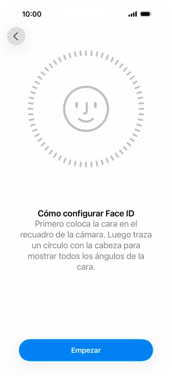 Pulsa Empezar y sigue las indicaciones de la pantalla para crear un código de seguridad con la función de reconocimiento facial (Face ID).