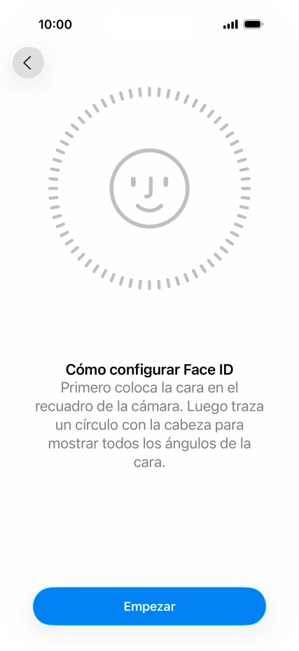 Pulsa Empezar y sigue las indicaciones de la pantalla para crear un código de seguridad con la función de reconocimiento facial (Face ID).