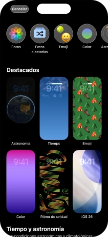 Pulsa una categoría y sigue las indicaciones de la pantalla para seleccionar la imagen de fondo deseada.