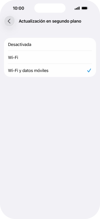 Para desactivar la actualización de apps en ejecución, pulsa Desactivada.