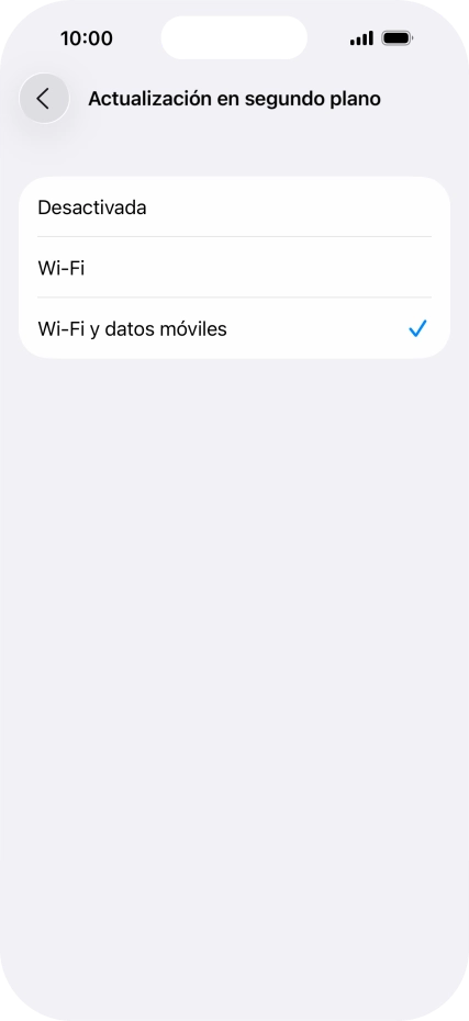 Para desactivar la actualización de apps en ejecución, pulsa Desactivada.