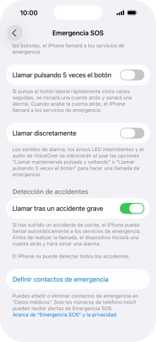 Pulsa Definir contactos de emergencia y sigue las indicaciones de la pantalla para insertar la información y tus contactos de emergencia.