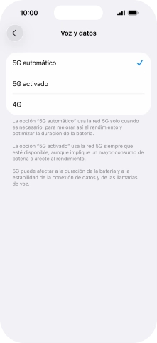 Si deseas activar el cambio automático entre una red 5G y 4G, pulsa 5G automático.