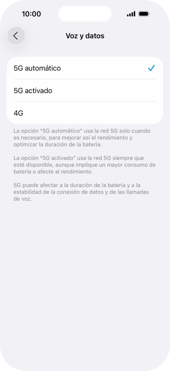 Si deseas activar el cambio automático entre una red 5G y 4G, pulsa 5G automático.