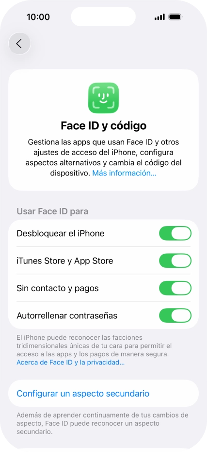 Pulsa  el indicador junto a los ajustes deseados para activarlos o desactivarlos.