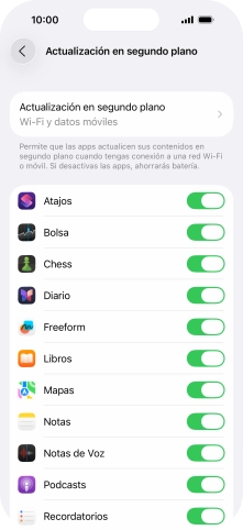 Pulsa Actualización en segundo plano.