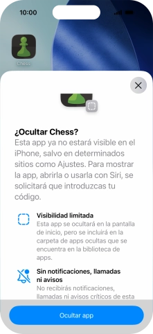 Pulsa Ocultar app.
