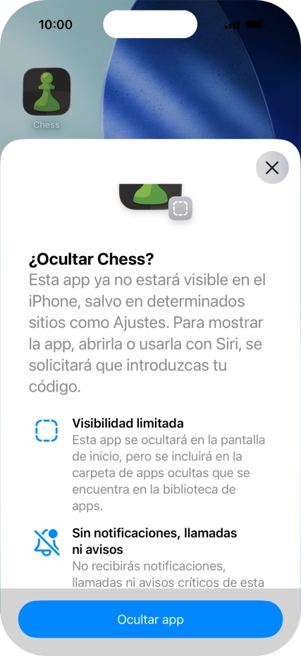 Pulsa Ocultar app.