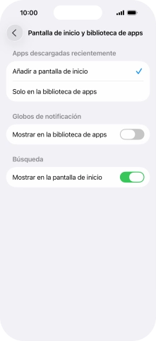 Para añadir nuevas apps descargadas a la pantalla de inicio y a la biblioteca de apps, pulsa Añadir a pantalla de inicio.