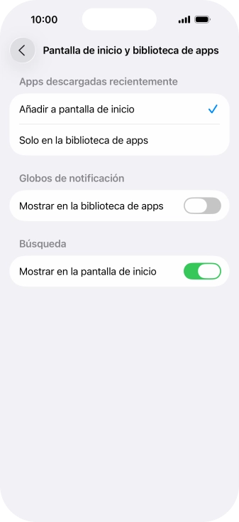 Para añadir nuevas apps descargadas a la pantalla de inicio y a la biblioteca de apps, pulsa Añadir a pantalla de inicio.