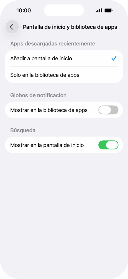 Para añadir nuevas apps descargadas a la pantalla de inicio y a la biblioteca de apps, pulsa Añadir a pantalla de inicio.