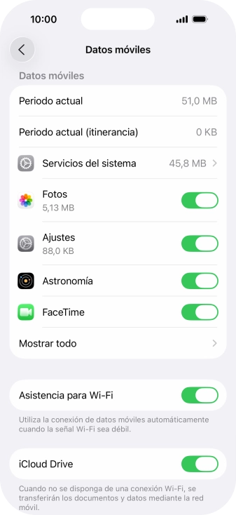 El consumo total aparece junto a Periodo actual.