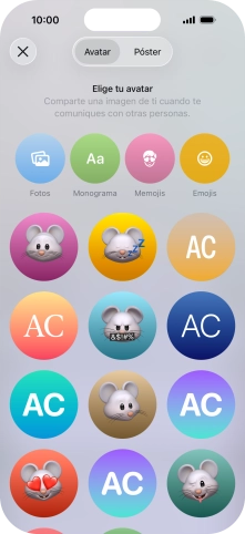 Pulsa una categoría y sigue las indicaciones de la pantalla para seleccionar y configurar la imagen o fotografía deseada para tu póster de contacto.