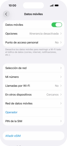 Pulsa Red de datos móviles.