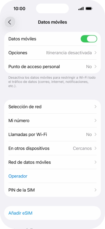 Pulsa Red de datos móviles.