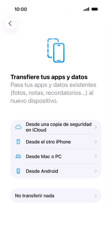 Puedes transferir el contenido de otro teléfono Android cuando el teléfono se activa antes de utilizarlo por primera vez y cuando lo restableces. Cuando aparece esta imagen de pantalla, el teléfono está listo para la transferencia de contenido desde otro teléfono Android.