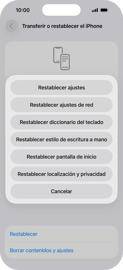 Pulsa Restablecer ajustes de red.