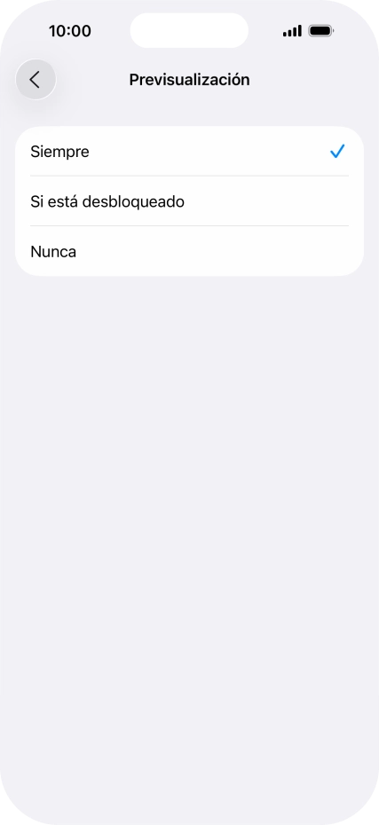 Para seleccionar la vista previa de las notificaciones en la pantalla de bloqueo, pulsa Siempre.