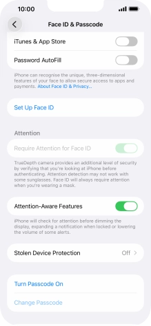 Press Turn Passcode On and key in a phone lock code of your own choice twice.