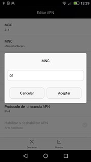 Introduce 01 y pulsa Aceptar.