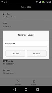 Introduce wap@wap y pulsa Aceptar.