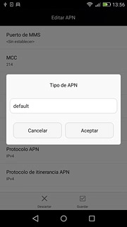 Introduce default y pulsa Aceptar.