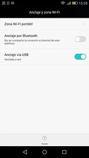 Pulsa Anclaje vía USB hasta que aparezca en la pantalla que la función está activada.