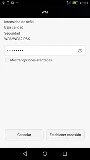 Sigue las indicaciones de la pantalla para introducir los ajustes de seguridad si es necesario.Pulsa Establecer conexión.