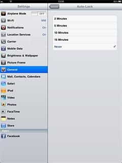 To turn off automatic key lock:Press Never.