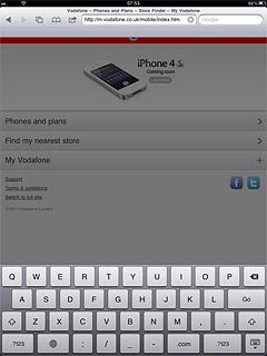 Key in the address of the required web page and press Go.