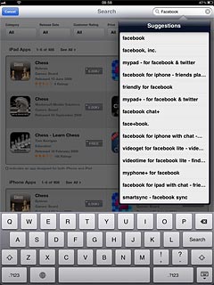 Key in Facebook and press Search.