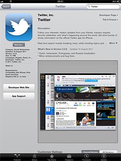 Press the field below Twitter.If it's the first time you use App Store, you need to log on.Wait a moment while the application is installed.