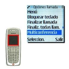 Vaya a Multiconferencia y pulse Seleccion..La pantalla muestra ahora que la multiconferencia está activa.