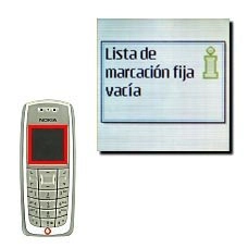 El paso siguiente depende de si la lista de números ya contiene números permitidos:Si la lista de números está vacía, aparecerá brevemente en la pantalla el texto Lista de marcación fija vacía Continúe en el paso 2.