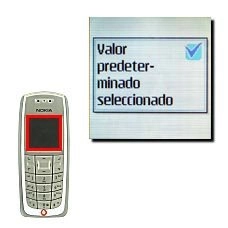 La pantalla muestra brevemente el texto Valor predeterminado seleccionado.