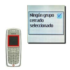 La pantalla muestra brevemente el texto Ningún grupo cerrado seleccionado.