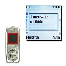 Un icono de mensaje corto y el texto 1 mensaje recibido indican que ha recibido un mensaje corto.