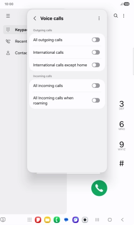 Press the indicator next to the required barring type to turn the function on or off.